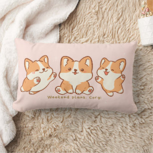 'Weekend plans: Corgi' Cute Kawaii Pink Corgi Gift Lumbar Cushion