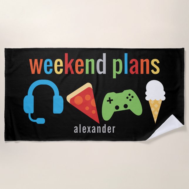 Weekend Plans Gamer Video Game Snacks Kids Beach Towel (Front)