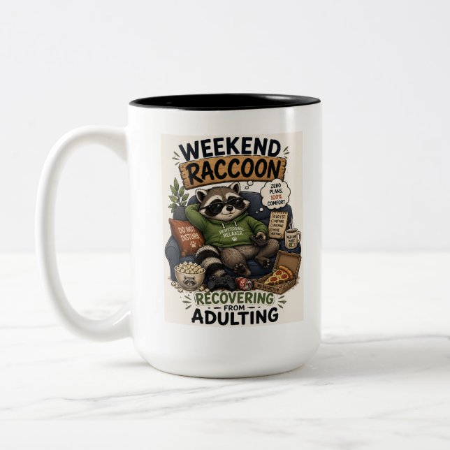 Weekend Racoon Funny Lazy Animal Coffee Mug  (Left)
