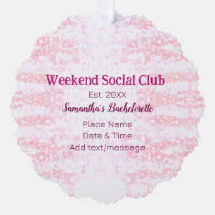 Weekend Social club pink glitter bachelorette part Tree Decoration Card