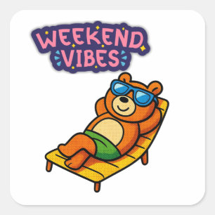 Weekend Vibes Cute Bear Relaxing Summer Sticker