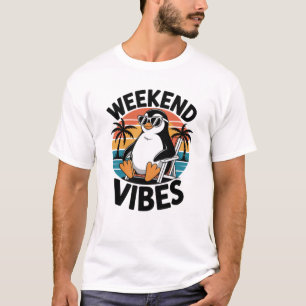 Weekend Vibes Penguin Beach Design T-Shirt