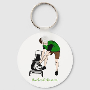 Weekend Warrior Funny Lawn mowing Cartoon Key Ring