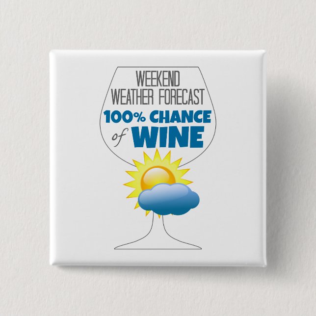 Weekend Weather Forecast Sunny 100% Chance of Wine 15 Cm Square Badge (Front)