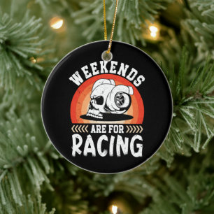 Weekends Are For Racing Funny Dirt Bike Art Engine Ceramic Tree Decoration