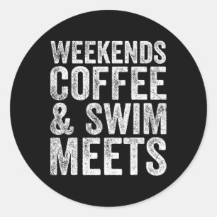 Weekends Coffee And Swim Meets Retro Coffee Lover  Classic Round Sticker