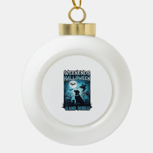 Weekends Halloween Dogs Ghost Full Moon Silhouette Ceramic Ball Christmas Ornament