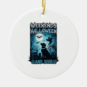 Weekends Halloween Dogs Ghost Full Moon Silhouette Ceramic Tree Decoration