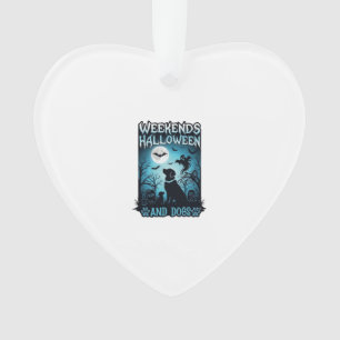 Weekends Halloween Dogs Ghost Full Moon Silhouette Ornament