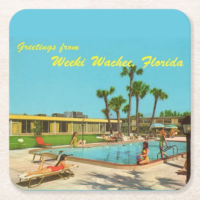 Weeki Wachee Florida vintage Square Paper Coaster (Front)