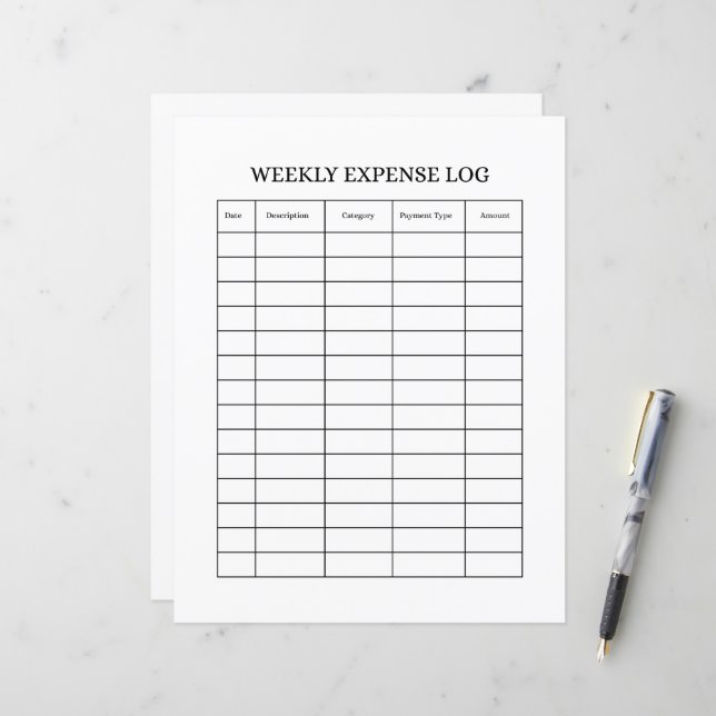 WEEKLY EXPENSE LOG (Front/Back In Situ)