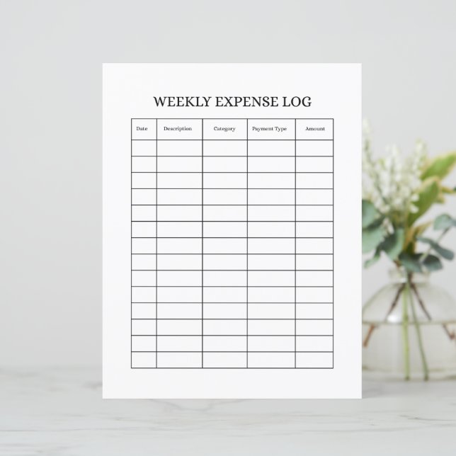 WEEKLY EXPENSE LOG (Standing Front)