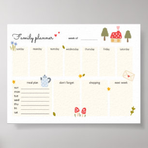 Weekly Family Planner Printable Cosy Home Calendar Poster