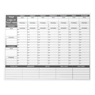 Weekly Focus Planner/Organiser 11x8.5 inch Notepad