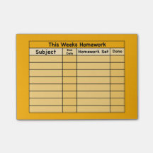 Weekly Homework Post-it