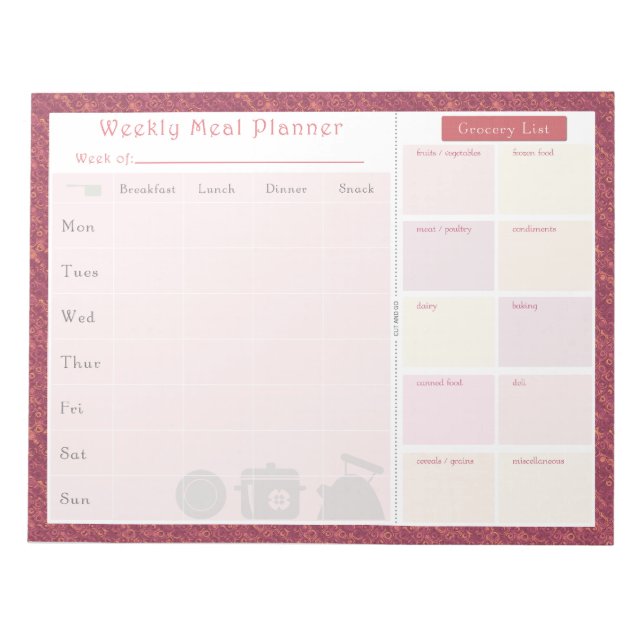 Weekly Meal Planner Autumn Rose Notepad (Front)