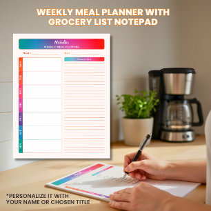 Weekly Meal Planner Grocery Shopping List Coloured Notepad