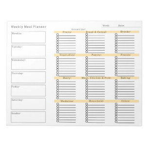 Weekly Meal Planner Grocery Shopping List Notepad
