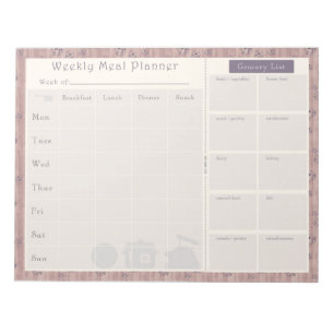 Weekly Meal Planner Mauve Kitty Cat Notepad