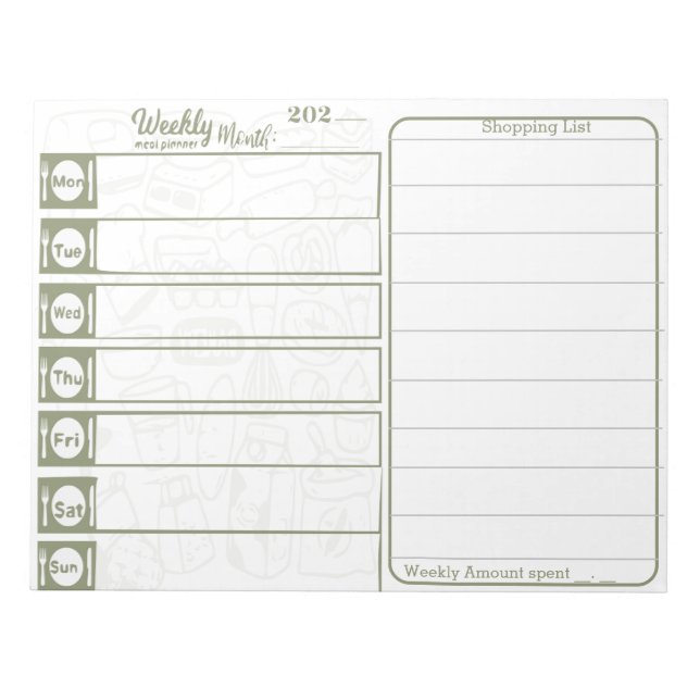 Weekly Meal Planner  Notepad (Front)