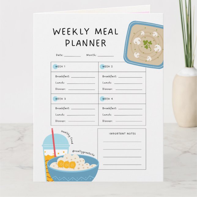 Weekly Meal Planner + Shopping List Download  Card (Front)