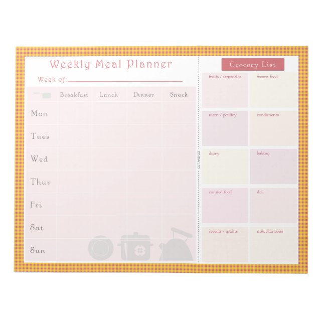 Weekly Meal Planner Summer Chequered Notepad (Front)
