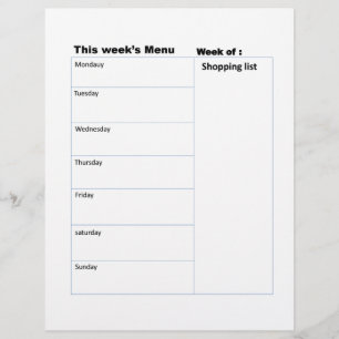 weekly menu printable meal planning sheet custom letterhead