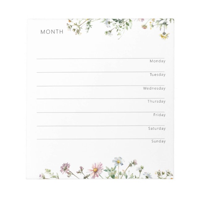 Weekly Organiser and Planner -  Wildflower Meadow Notepad (Front)