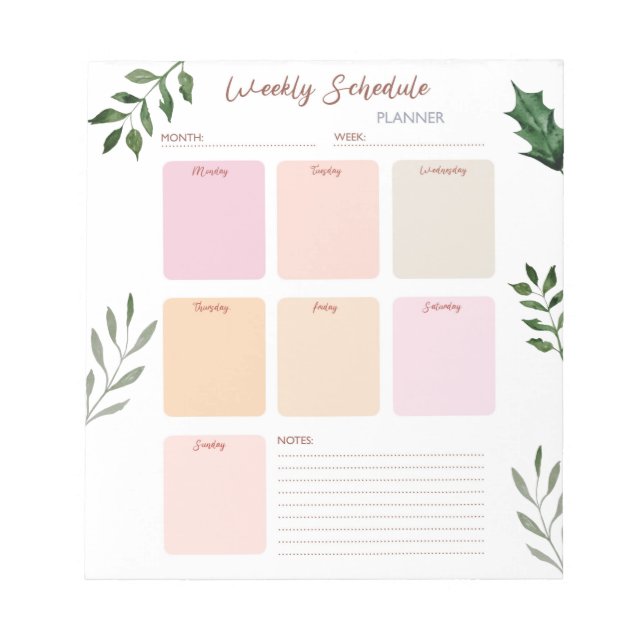 Weekly planner and organiser  notepad (Front)