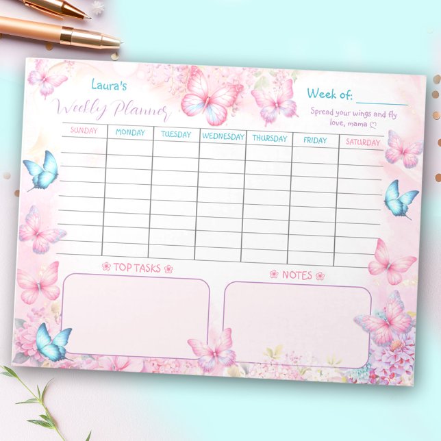 Weekly Planner Butterfly Pink Purple Floral Name Notepad (Weekly Planner Butterfly Pink Purple Floral Name Notepad)