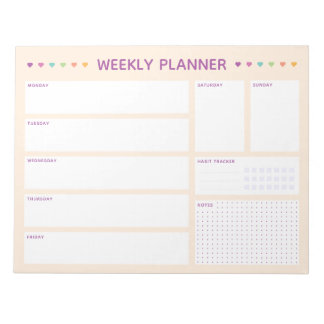 Weekly Planner Colorful Hearts Purple Text Notepad