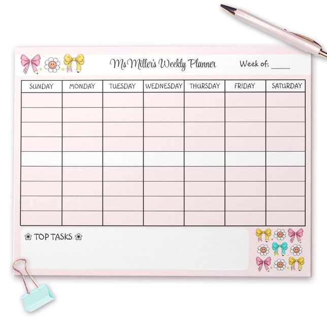 Weekly Planner Cute School Teacher Name Tear Away Notepad (Weekly Planner Cute School Teacher Name Tear Away Notepad)