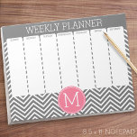 Weekly Planner Grey & Pink Chevrons with Monogram Notepad<br><div class="desc">A preppy design in fresh, cheerful colours. If you need to adjust the monograms, click on the customise it button and make changes.</div>