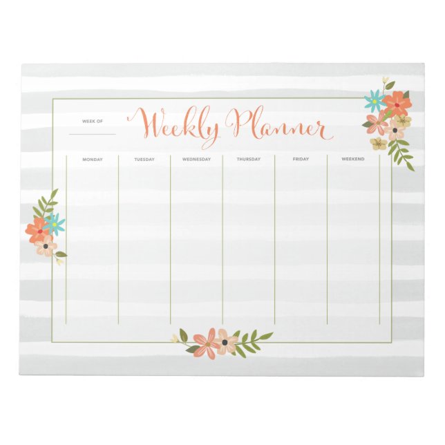 Weekly Planner Grey Stripe Notepad (Front)
