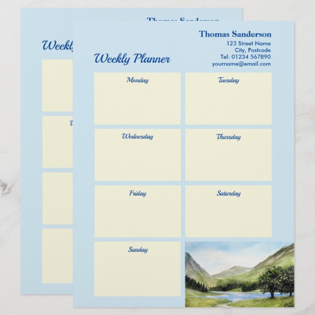 Weekly Planner Lake Buttermere Cumbria England Custom Letterhead (Front/Back)