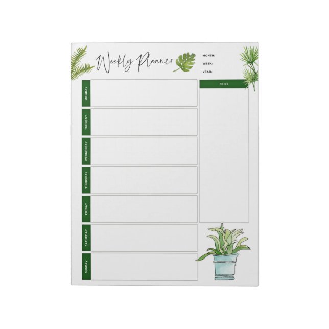 Weekly Planner  Minimalist plant illustration Notepad (Rotated)
