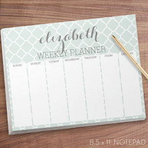 Weekly Planner Mint & Grey Quatrefoil Pattern Notepad