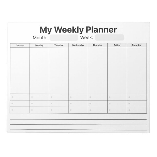 Weekly Planner Notepad (Front)