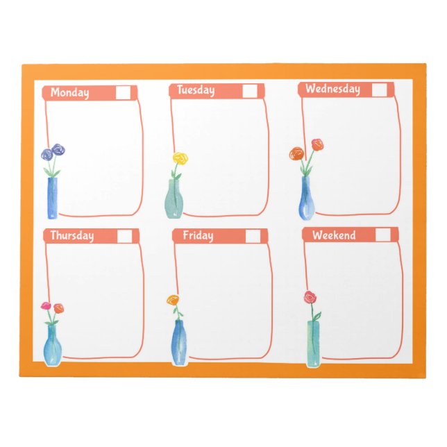 Weekly Planner Rose Bouquet Orange Notepad (Front)