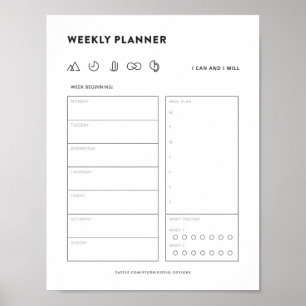 Weekly planner schedule to do list menu organiser poster