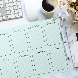 Weekly Planner Simple White Editable Text Mint Notepad