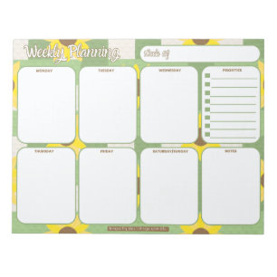 Weekly Planner Sunflower Plaid Pattern Notepad