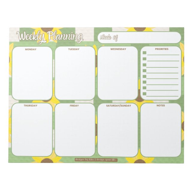 Weekly Planner | Sunflower Plaid Pattern Notepad (Front)