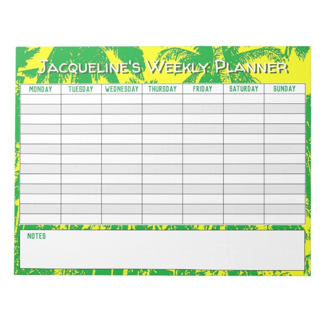 Weekly Planner to Personalise with Name Choice. Notepad (Front)