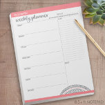 Weekly Planner with Custom Name and Colour Notepad<br><div class="desc">A great design to organise your week. This design includes an area to add your name at the top. Other areas are blank for you to add your to do list for every day of the week. You can change the colour bar on the top.</div>
