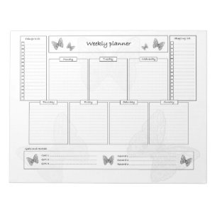 Weekly planner with goals and shopping list notepad