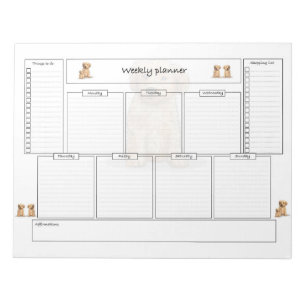 Weekly planner with goals and shopping list notepad