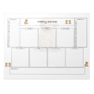 Weekly planner with goals and shopping list notepad