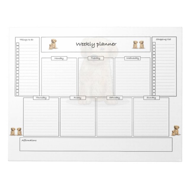 Weekly planner with goals and shopping list notepad (Front)