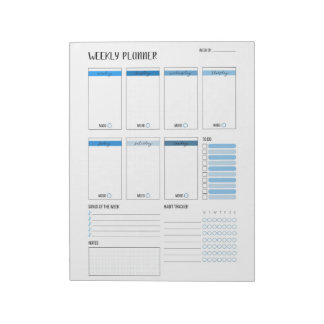 Weekly Planner with Monday start (Blue) 8.5 x 11" Notepad
